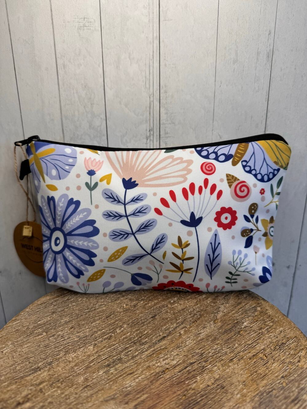 Cloth Flowers Makeup Bag Blue Cosmetics Bag NEW Boho Garden Travel Bag